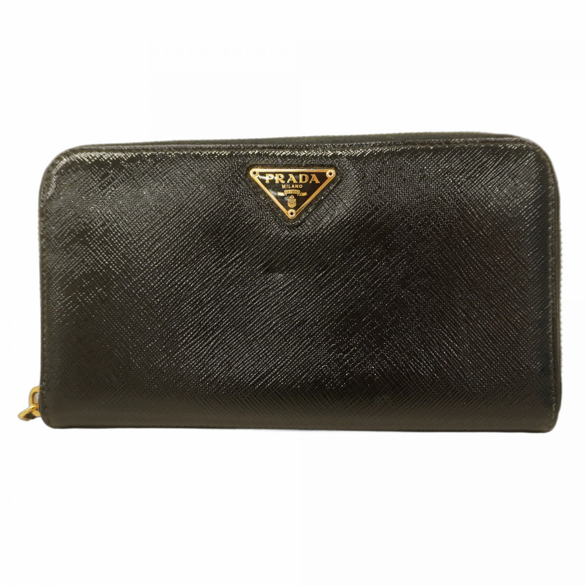 ★SALE【5hc2342-h】プラダ 長財布 サフィアーノ エナメル ブラック ゴールド金具【中古】レディース