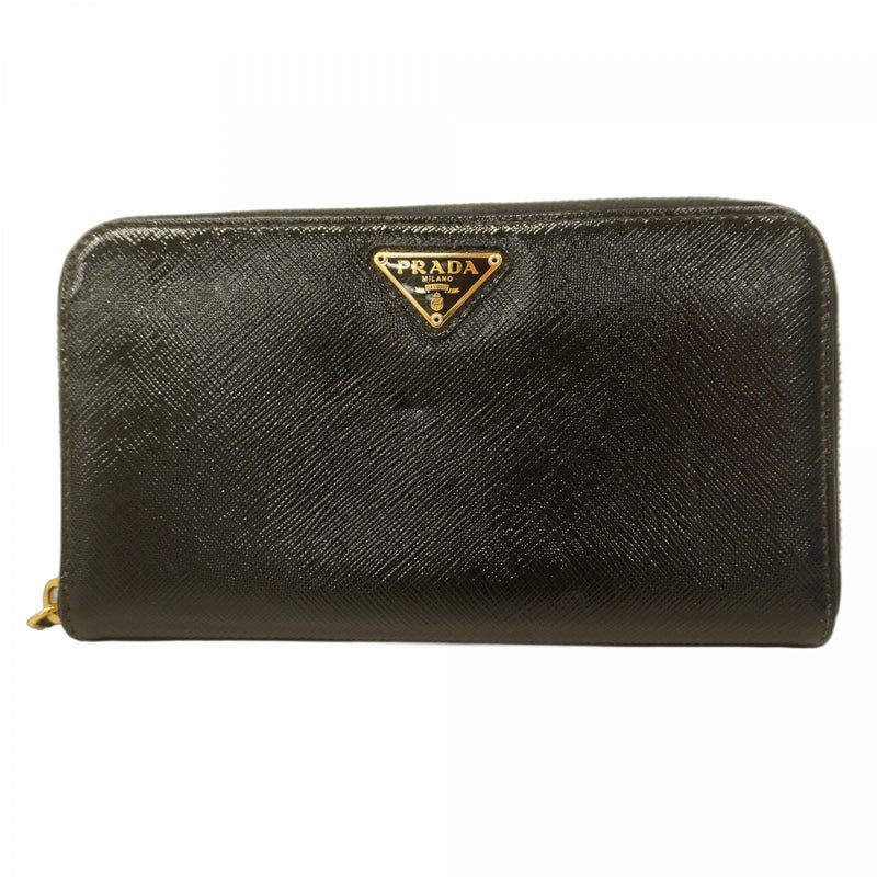 ★SALE【5hc2342-h】プラダ 長財布 サフィアーノ エナメル ブラック ゴールド金具【中古】レディース