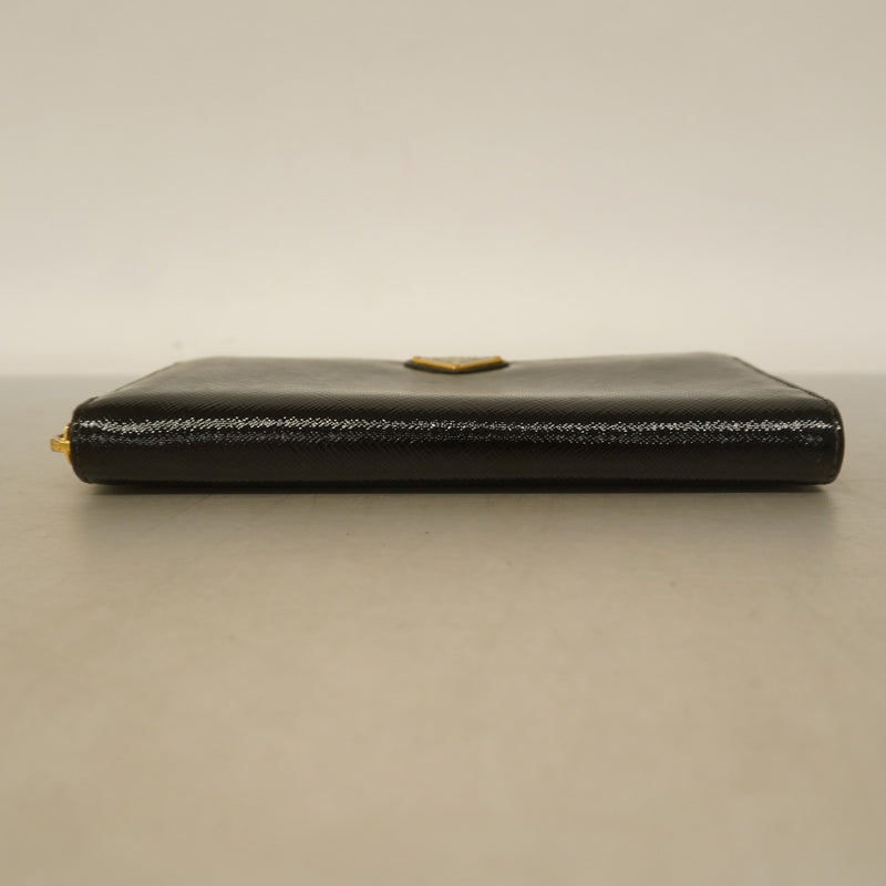 ★SALE【5hc2342-h】プラダ 長財布 サフィアーノ エナメル ブラック ゴールド金具【中古】レディース