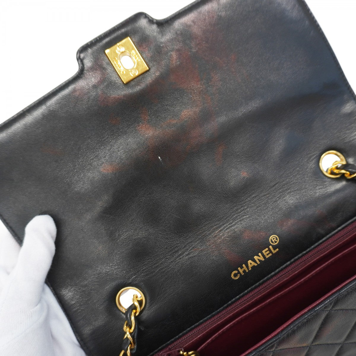 【5hc2447-h】シャネル ショルダーバッグ マトラッセ チェーンショルダー ラムスキン ブラック ゴールド金具【中古】レディース