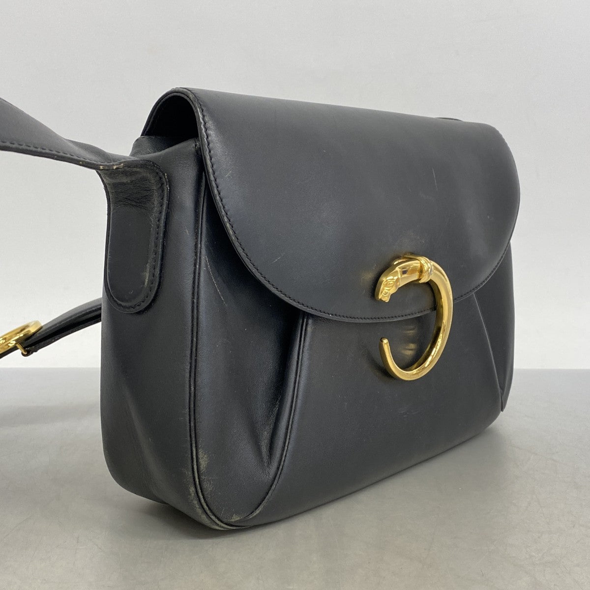 【5hc2482-h】カルティエ ショルダーバッグ パンテール レザー ブラック ゴールド金具【中古】レディース