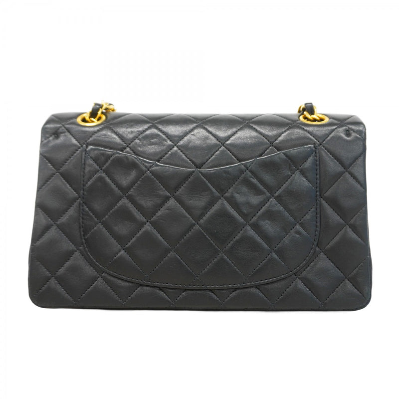 ★SALE【5hc2493-h】シャネル ショルダーバッグ マトラッセ Wフラップ Wチェーン ラムスキン ブラック ゴールド金具【中古】レディース