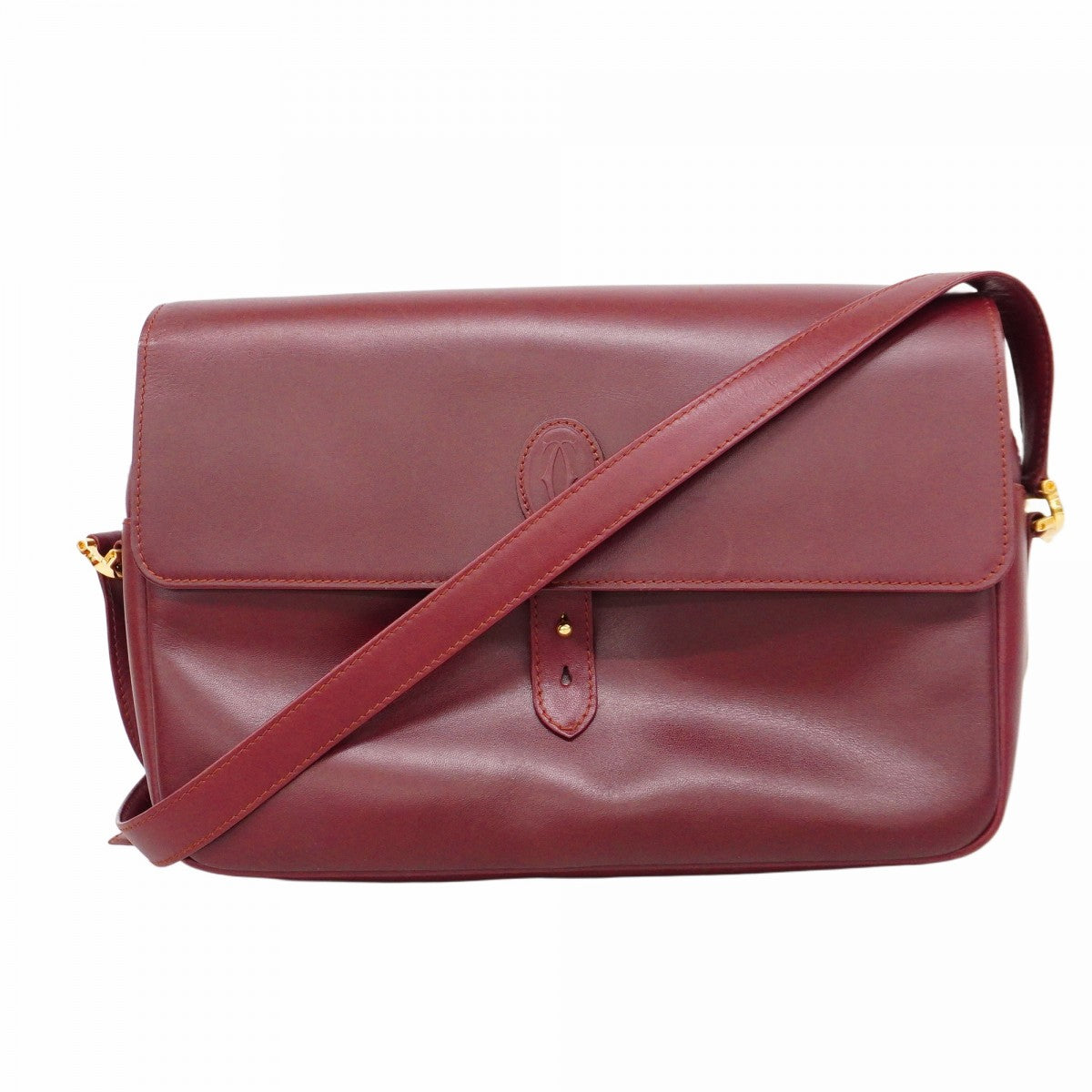 ★SALE【5hc2660】カルティエ ショルダーバッグ マスト レザー ボルドー ゴールド金具【中古】レディース