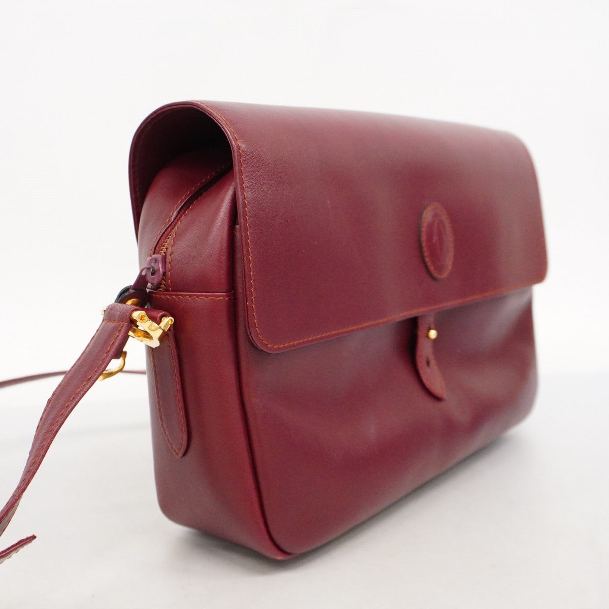 ★SALE【5hc2660】カルティエ ショルダーバッグ マスト レザー ボルドー ゴールド金具【中古】レディース
