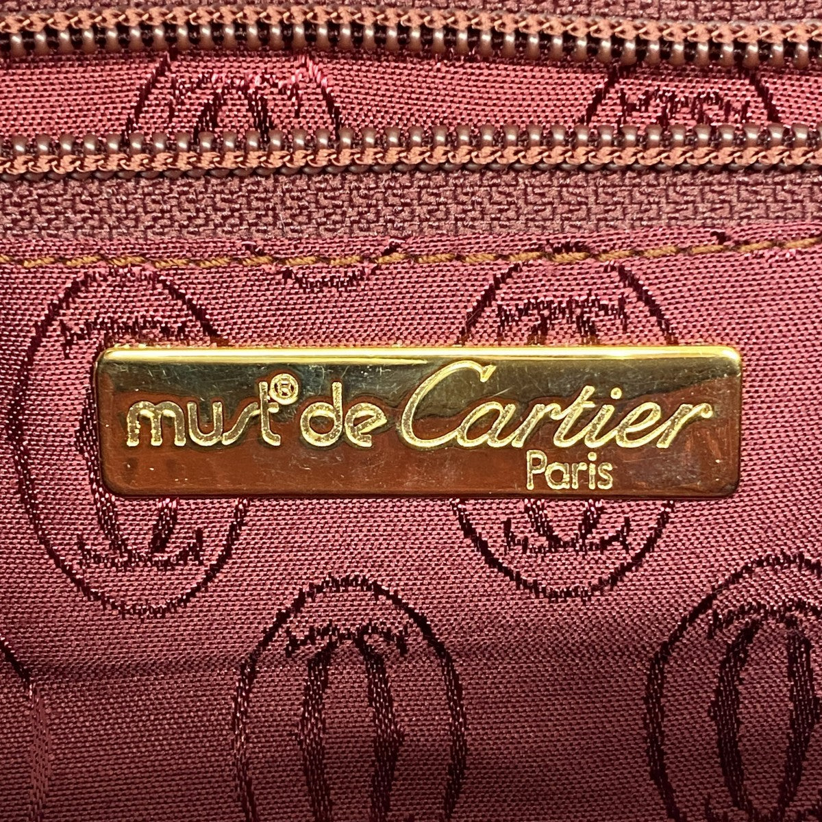 【5hc2697-h】カルティエ クラッチバッグ マスト レザー ボルドー ゴールド金具【中古】レディース