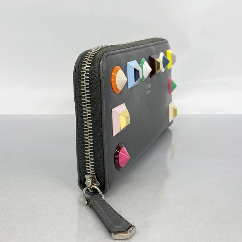 【5hc2701-h】フェンディ 長財布 レザー グレー マルチカラー シルバー金具【中古】レディース