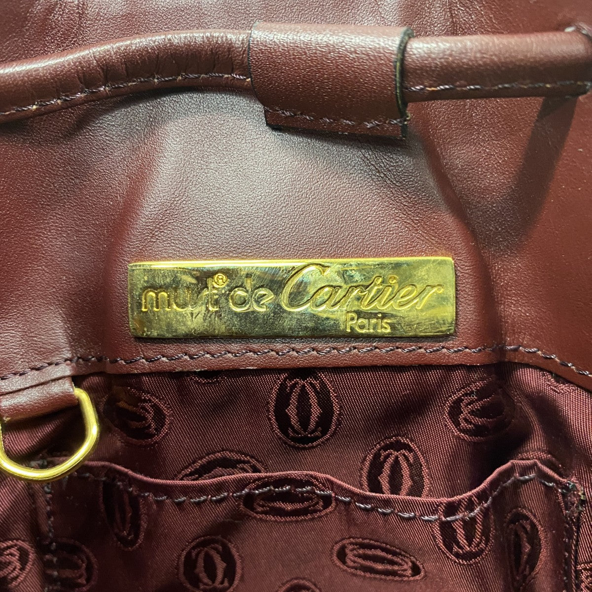 ★最終価格★SALE【5hc2867-h】カルティエ ショルダーバッグ マスト レザー ボルドー ゴールド金具【中古】レディース