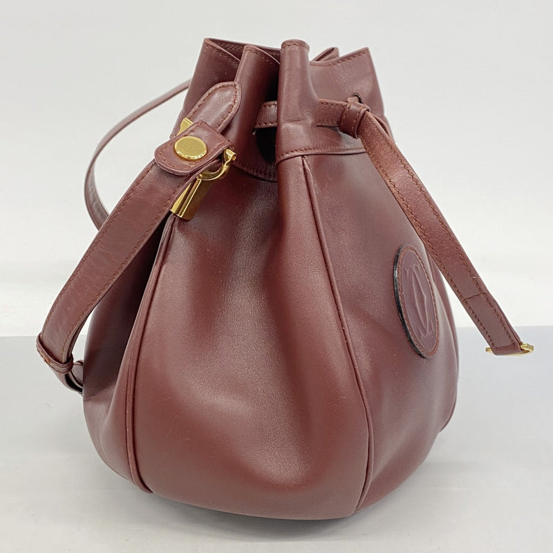 ★SALE【5hd3206】カルティエ ショルダーバッグ マスト レザー ボルドー ゴールド金具【中古】レディース