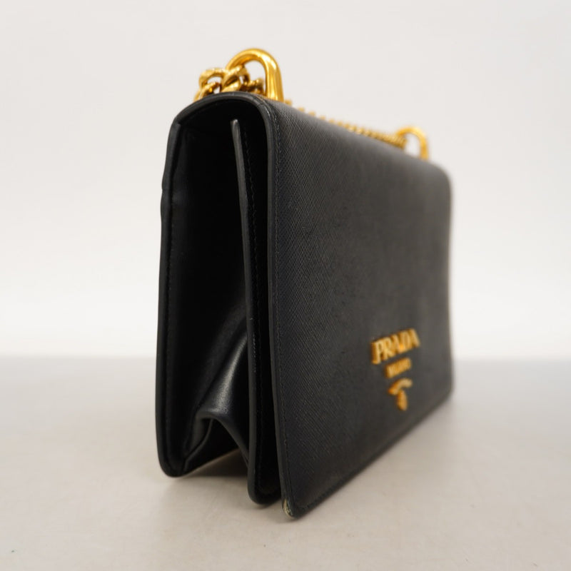【5hd3266-h】プラダ ショルダーバッグ レザー ブラック ゴールド金具【中古】レディース
