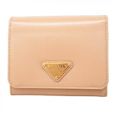 【5hd3267-h】プラダ 三つ折り財布 レザー ベージュ ゴールド金具【中古】レディース