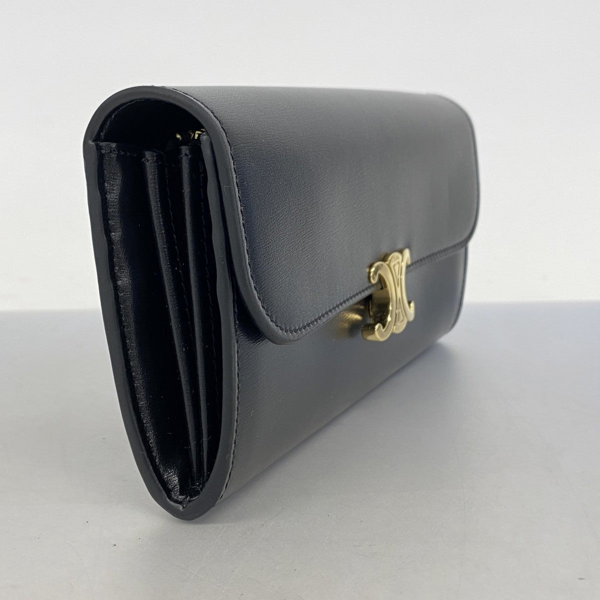 ★最終価格【5hd3296-h】セリーヌ 長財布 トリオンフ レザー ブラック ゴールド金具【中古】レディース