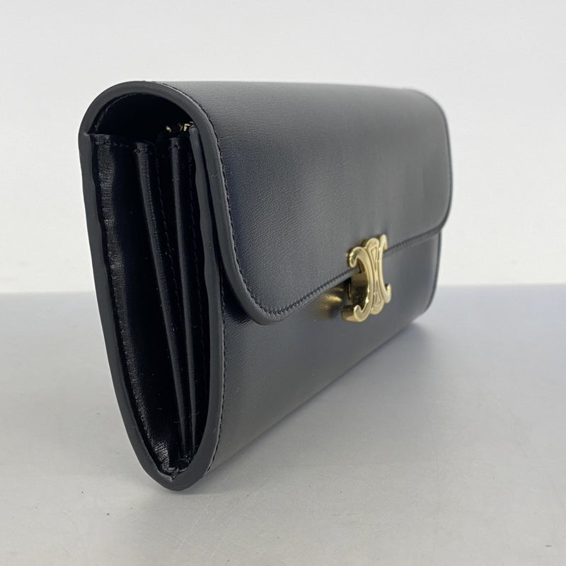 ★最終価格【5hd3296-h】セリーヌ 長財布 トリオンフ レザー ブラック ゴールド金具【中古】レディース