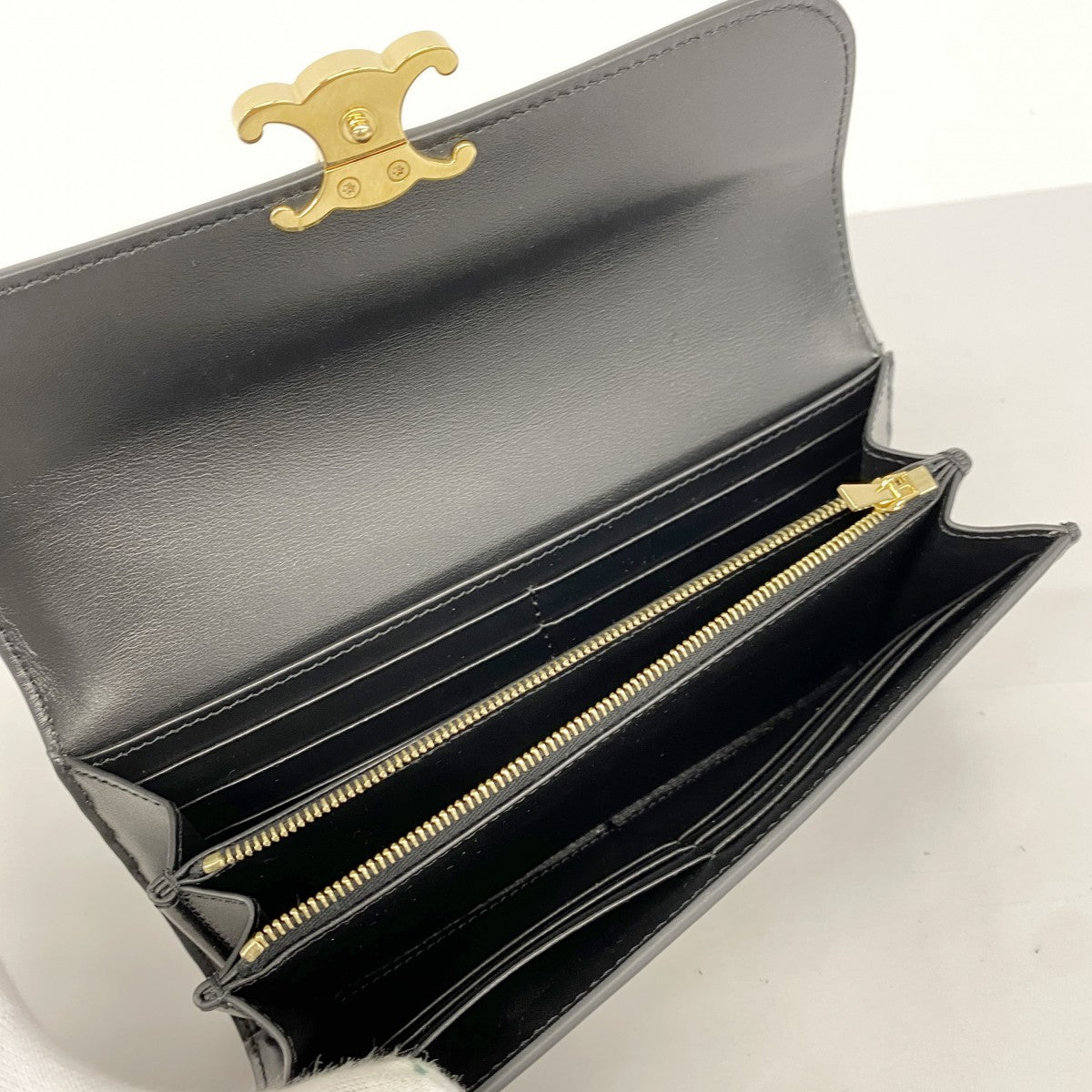 ★最終価格【5hd3296-h】セリーヌ 長財布 トリオンフ レザー ブラック ゴールド金具【中古】レディース