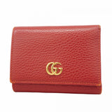 【5hd3585-h】グッチ 三つ折り財布 GGマーモント 474746 レザー レッド ゴールド金具【中古】レディース