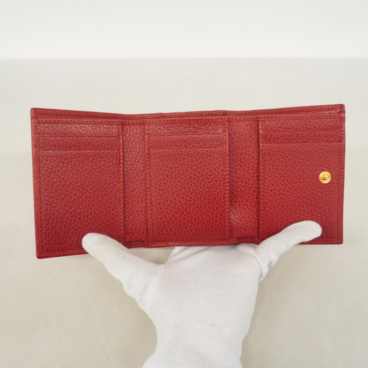 【5hd3585-h】グッチ 三つ折り財布 GGマーモント 474746 レザー レッド ゴールド金具【中古】レディース