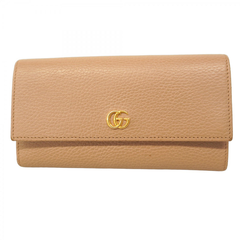 【5hd3655-h】グッチ 長財布 GGマーモント 456116 レザー ベージュ ゴールド金具【中古】レディース