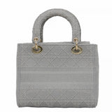 【5hd4031-h】クリスチャンディオール ハンドバッグ LADY D-LITE キャンバス グレー シャンパンゴールド金具【中古】レディース