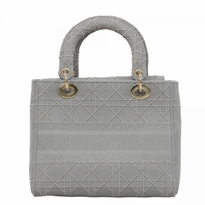 【5hd4031-h】クリスチャンディオール ハンドバッグ LADY D-LITE キャンバス グレー シャンパンゴールド金具【中古】レディース