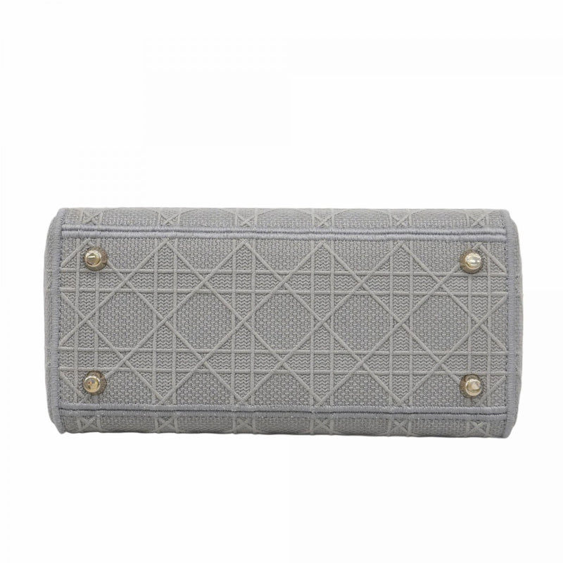 【5hd4031-h】クリスチャンディオール ハンドバッグ LADY D-LITE キャンバス グレー シャンパンゴールド金具【中古】レディース