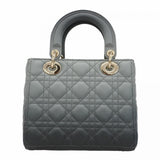 【5hd4081-h】クリスチャンディオール ハンドバッグ カナージュ レディディオール レザー グレー シャンパンゴールド金具【中古】レディース