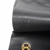 【5hd4082-h】シャネル ショルダーバッグ デカマトラッセ Wフラップ Wチェーン キャビアスキン ブラック ゴールド金具【中古】レディース