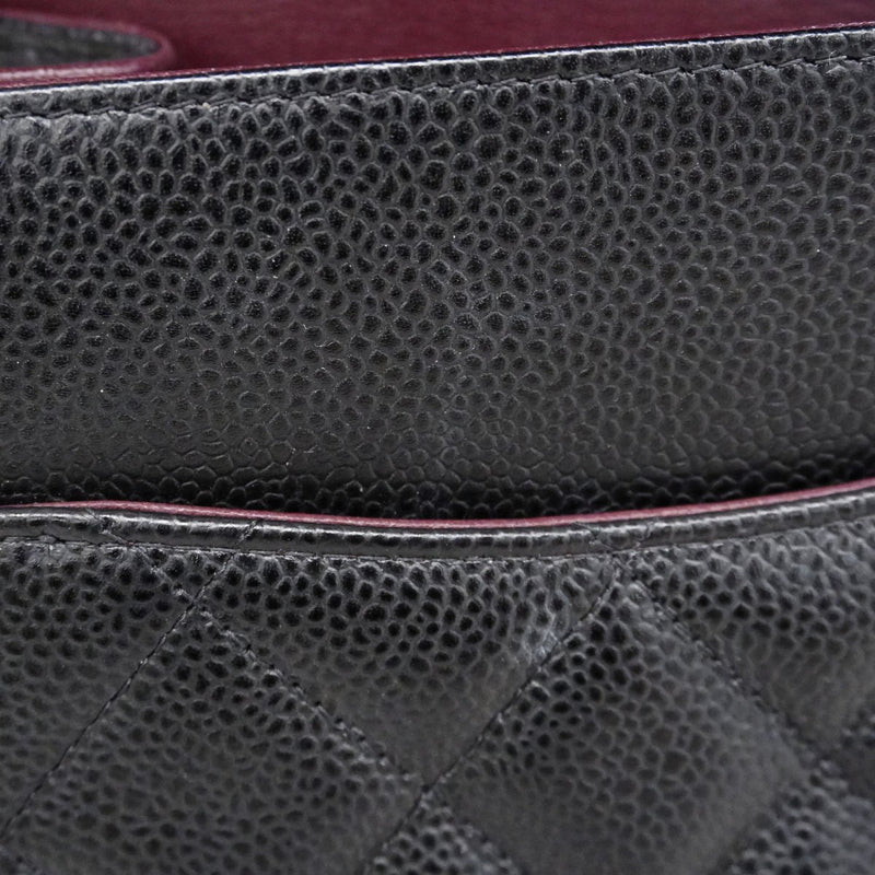 【5hd4082-h】シャネル ショルダーバッグ デカマトラッセ Wフラップ Wチェーン キャビアスキン ブラック ゴールド金具【中古】レディース