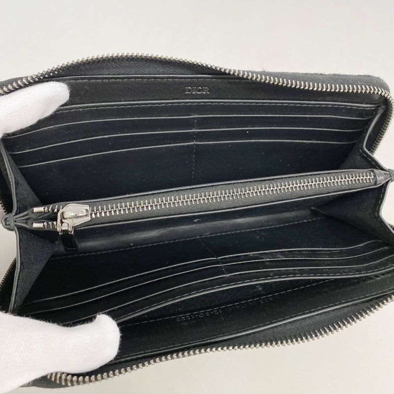 【5hd4114-h】クリスチャンディオール 長財布 オブリーク キャンバス レザー ブラック シルバー金具【中古】メンズ