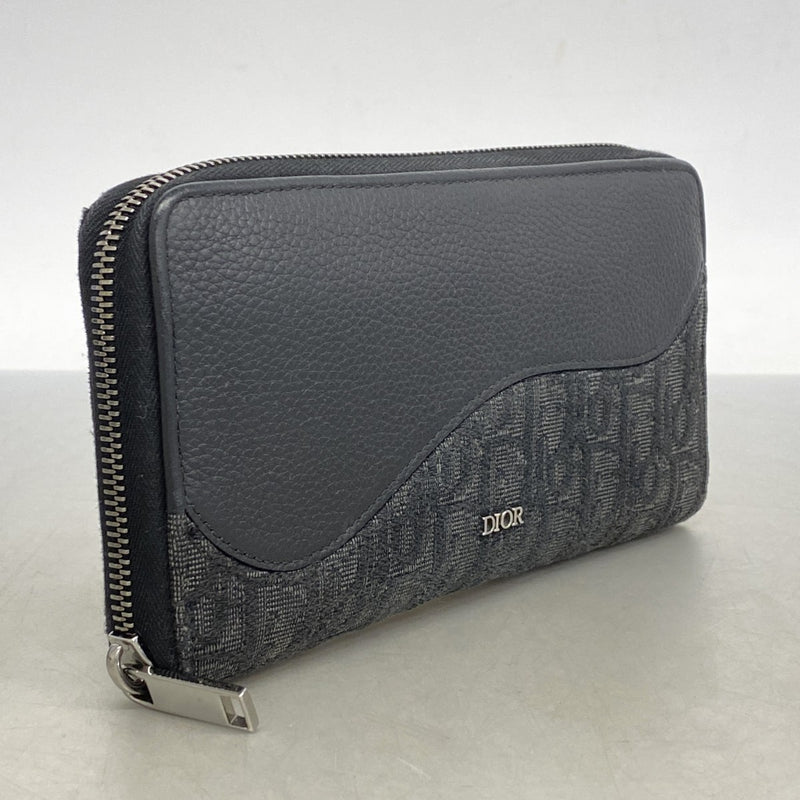 【5hd4114-h】クリスチャンディオール 長財布 オブリーク キャンバス レザー ブラック シルバー金具【中古】メンズ