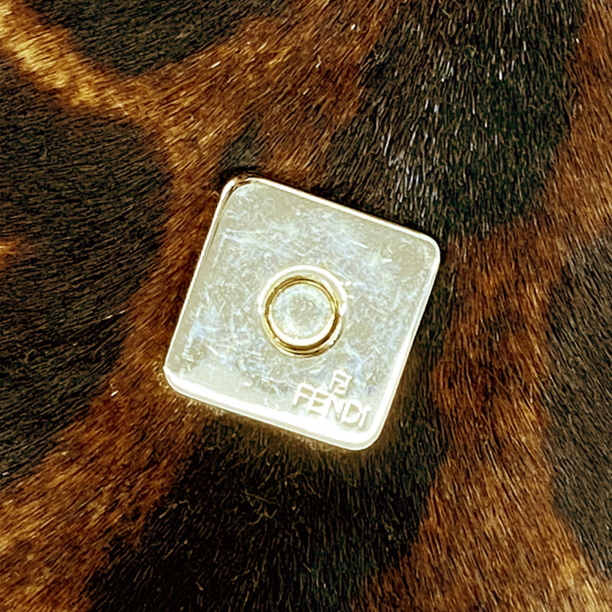 【5hd4164-h】フェンディ ハンドバッグ レオパード ハラコ ブラウン シャンパンゴールド金具【中古】レディース