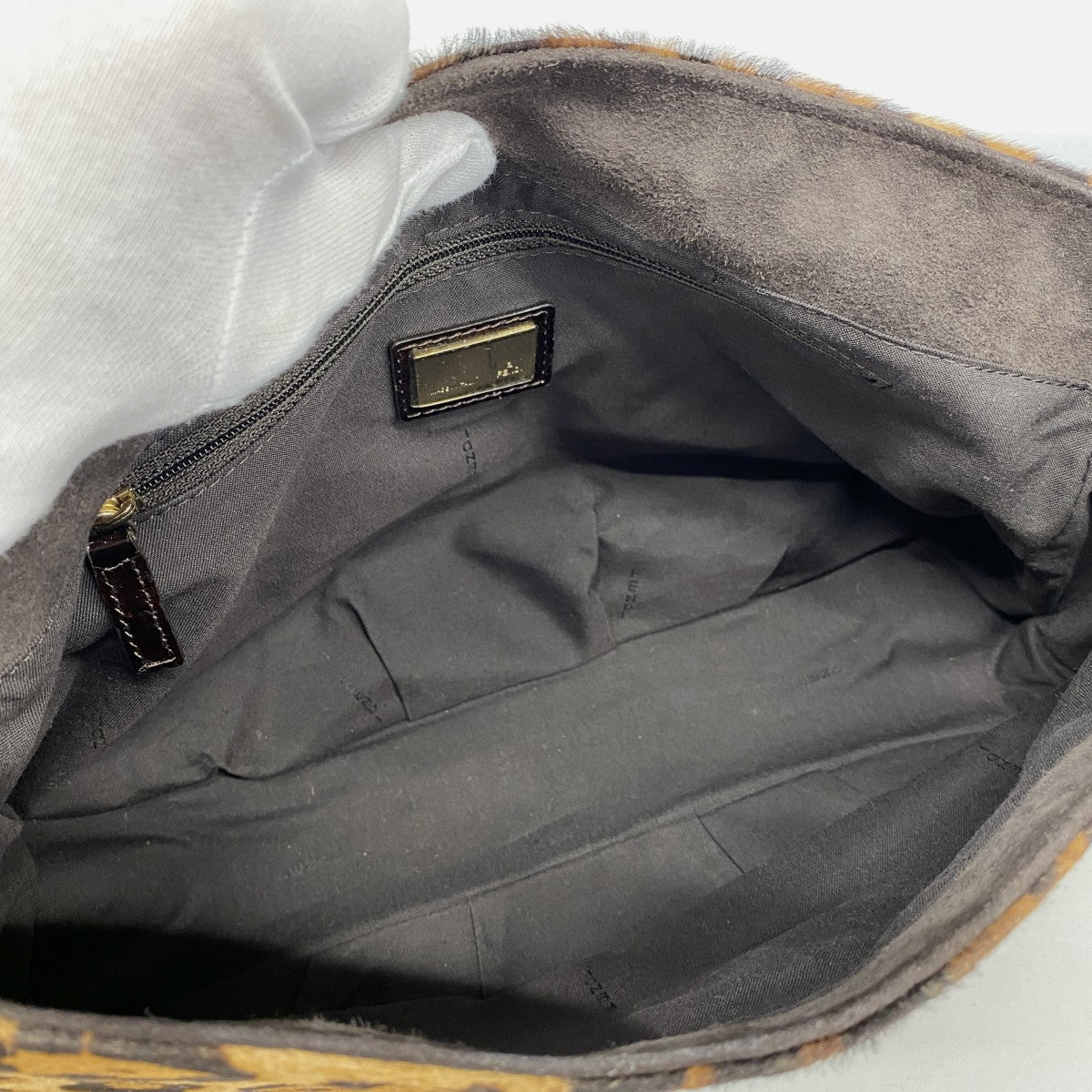 【5hd4164-h】フェンディ ハンドバッグ レオパード ハラコ ブラウン シャンパンゴールド金具【中古】レディース
