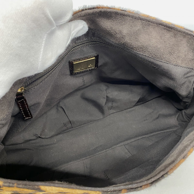 【5hd4164-h】フェンディ ハンドバッグ レオパード ハラコ ブラウン シャンパンゴールド金具【中古】レディース