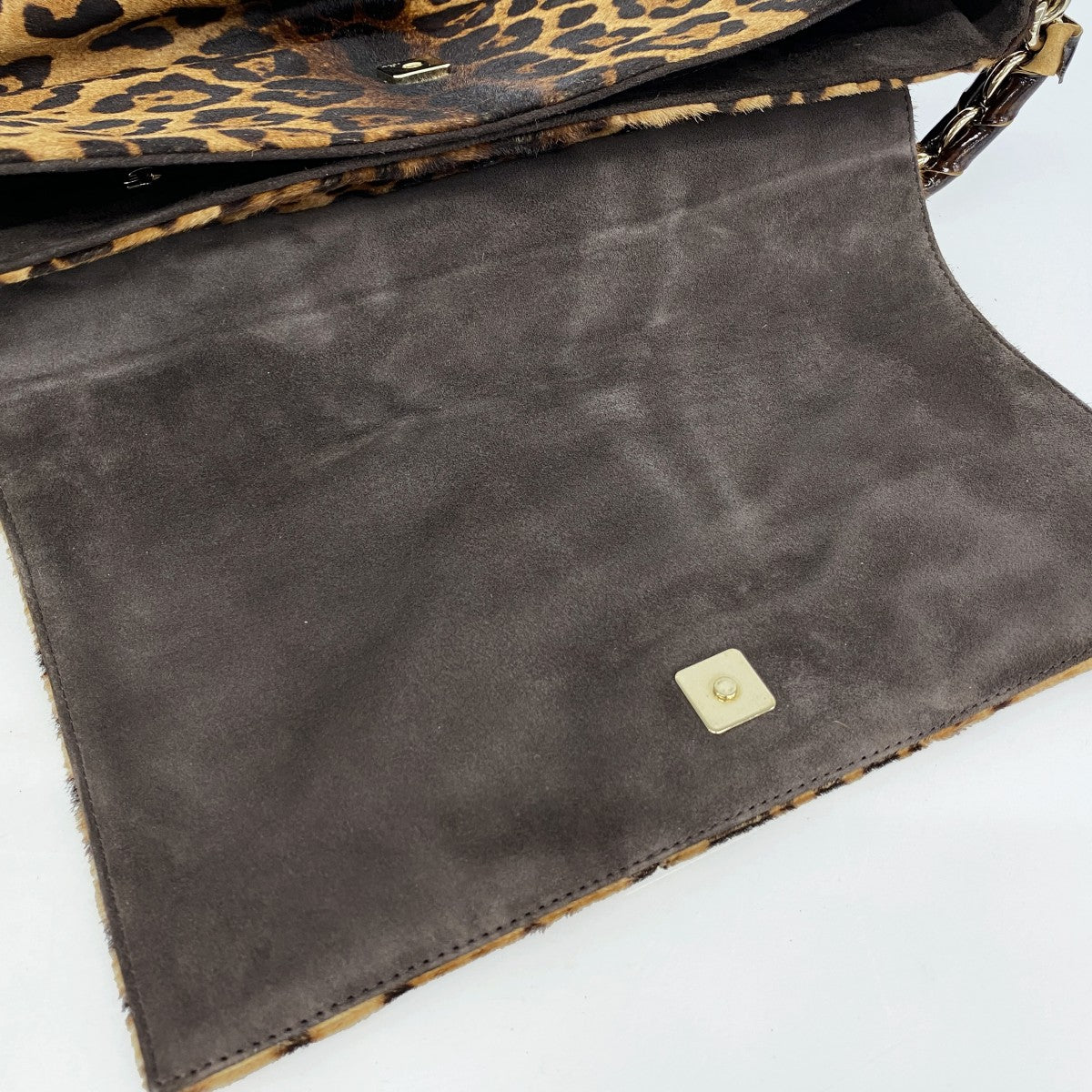 【5hd4164-h】フェンディ ハンドバッグ レオパード ハラコ ブラウン シャンパンゴールド金具【中古】レディース