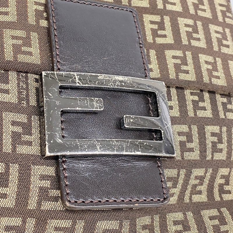 【5hd4248-h】フェンディ ショルダーバッグ ズッキーノ ナイロンキャンバス ブラウン シルバー金具【中古】レディース