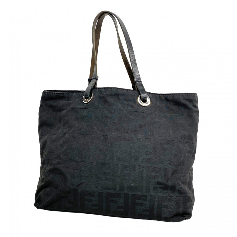 【5hd4262-h】フェンディ ハンドバッグ ズッカ ナイロンキャンバス ブラック シルバー金具【中古】レディース