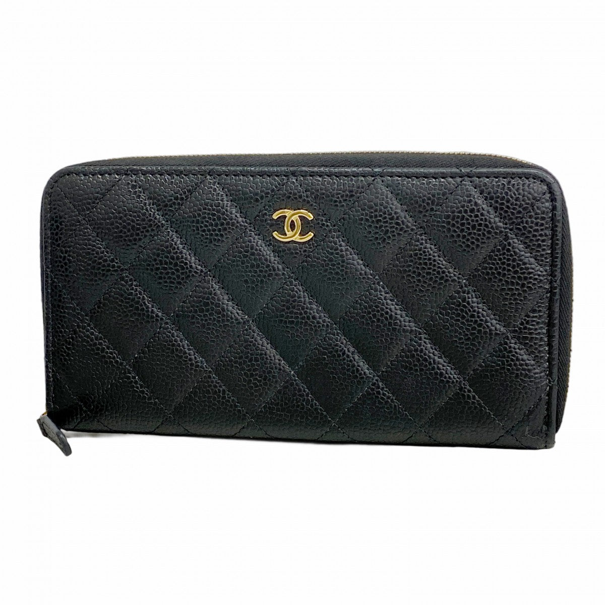 【5hd4280-h】シャネル 長財布 マトラッセ キャビアスキン ブラック ゴールド金具【中古】レディース