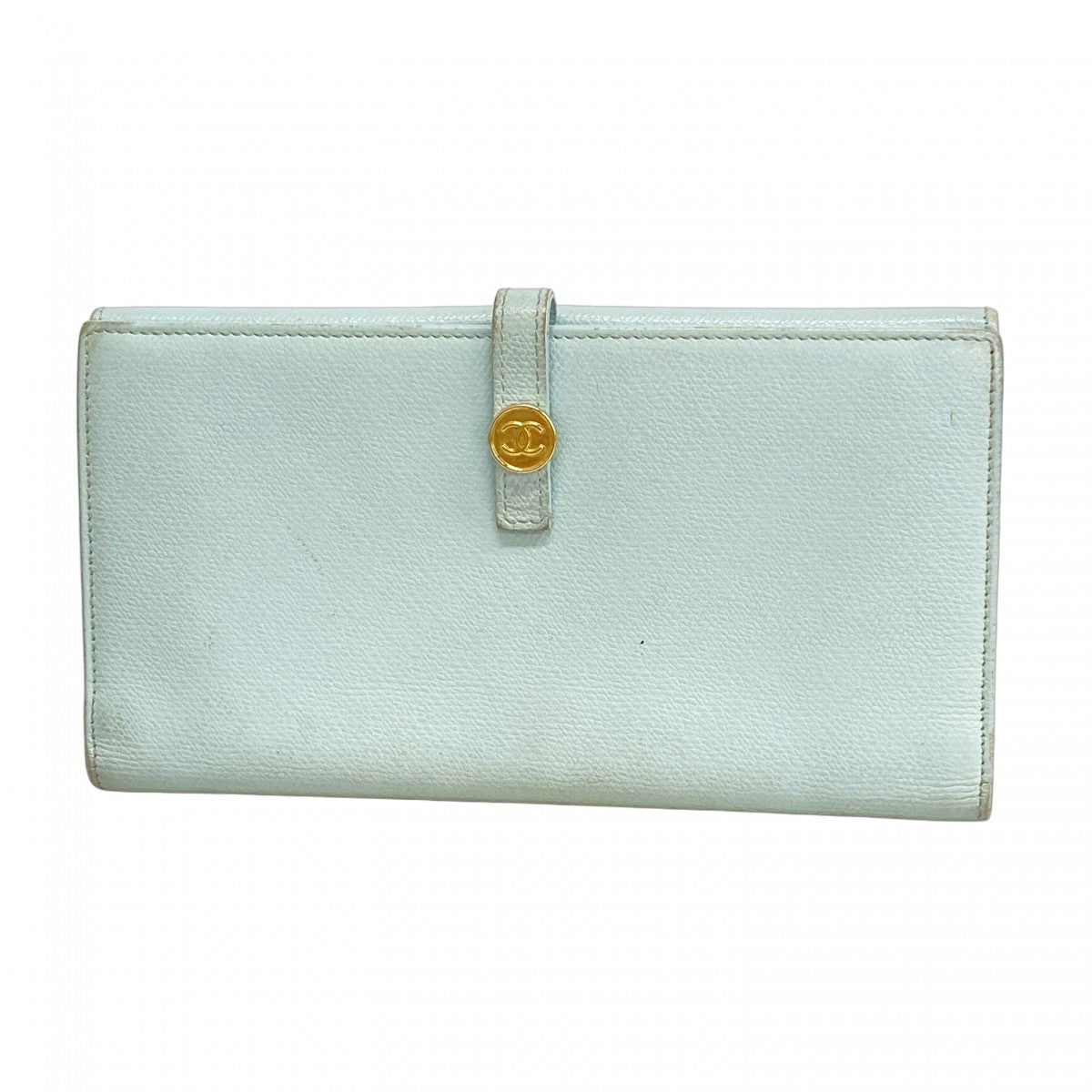 【5hd4281-h】シャネル 長財布 ココボタン レザー ブルー ゴールド金具【中古】レディース