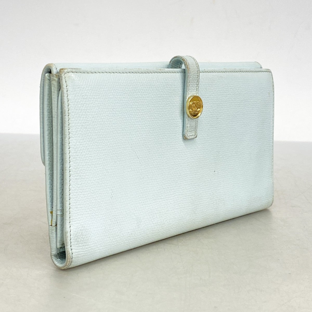 【5hd4281-h】シャネル 長財布 ココボタン レザー ブルー ゴールド金具【中古】レディース