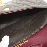 【5hd4284-h】シャネル ショルダーバッグ マトラッセ Wフラップ Wチェーン ラムスキン ブラック ゴールド金具【中古】レディース