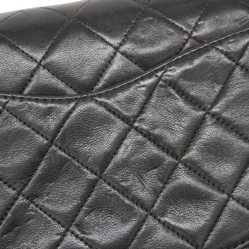 【5hd4286-h】シャネル ショルダーバッグ マトラッセ Wフラップ Wチェーン ラムスキン ブラック ゴールド金具【中古】レディース