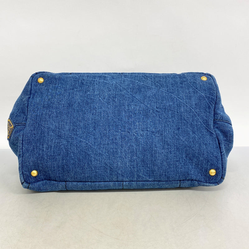 【5hd4330-h】プラダ トートバッグ カナパ デニム ブルー ゴールド金具【中古】レディース