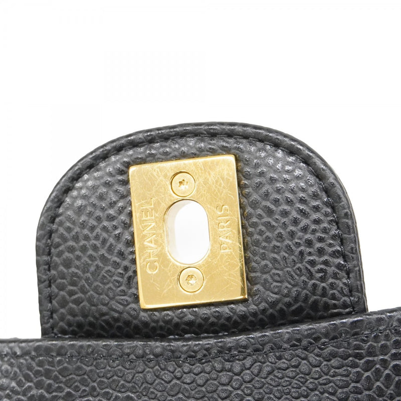 【5hd4342-h】シャネル ショルダーバッグ マトラッセ Wフラップ Wチェーン キャビアスキン ブラック ゴールド金具【中古】レディース