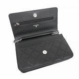 【5hd4344-h】シャネル ショルダーウォレット マトラッセ チェーンショルダー キャビアスキン ブラック シルバー金具【中古】レディース