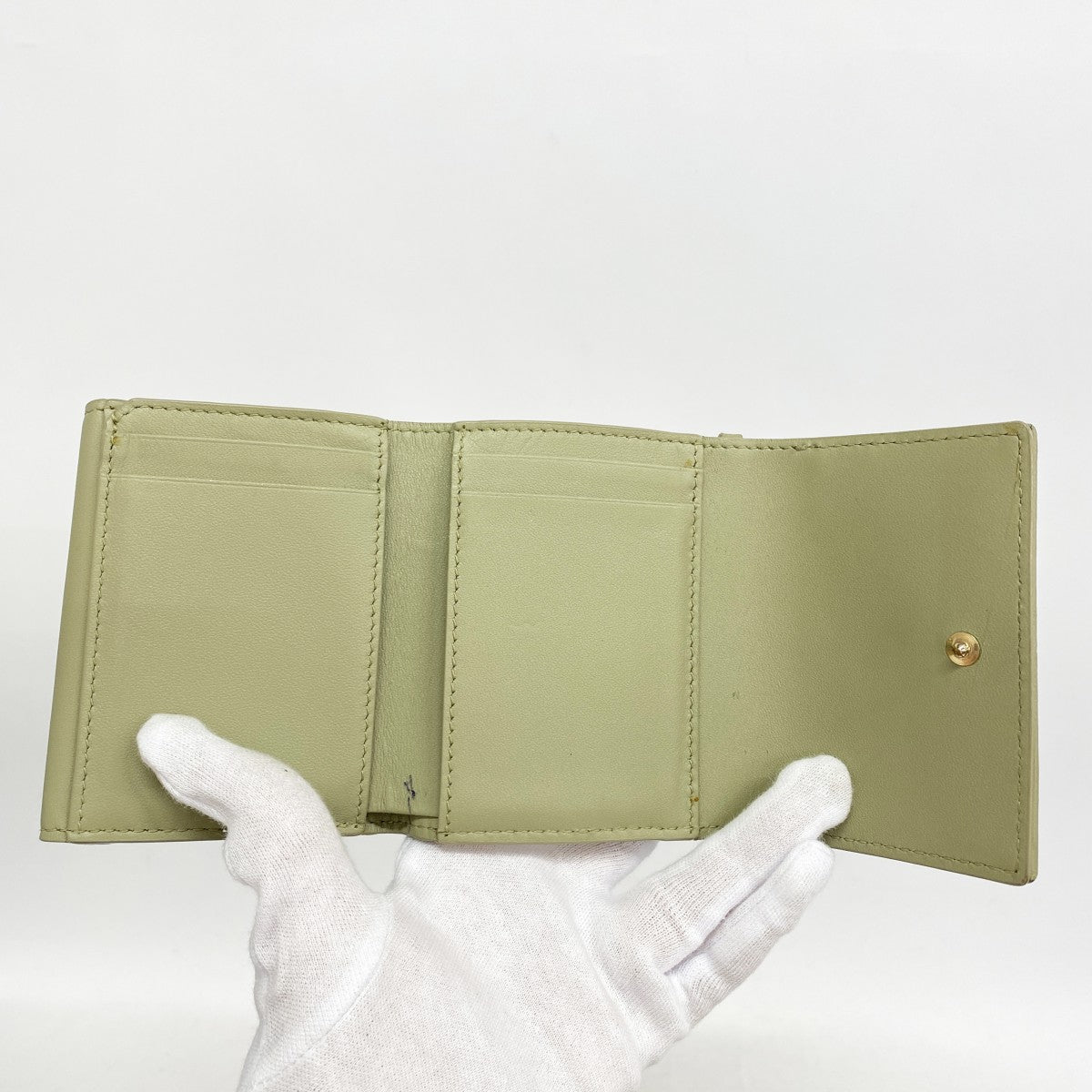 【5he4364-h】クリスチャンディオール 三つ折り財布 カナージュ レザー グリーン シャンパンゴールド金具【中古】レディース