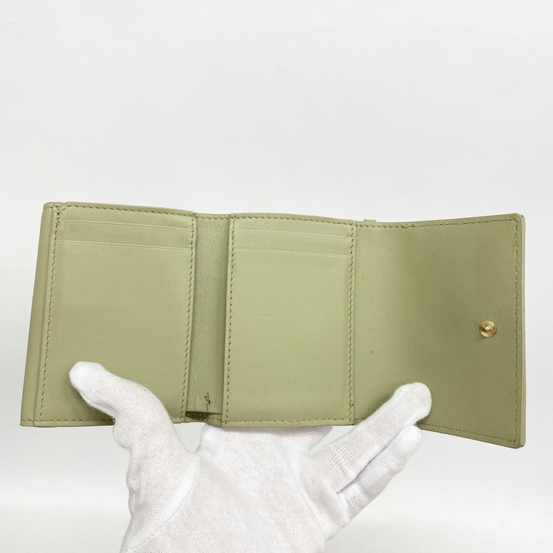 【5he4364-h】クリスチャンディオール 三つ折り財布 カナージュ レザー グリーン シャンパンゴールド金具【中古】レディース