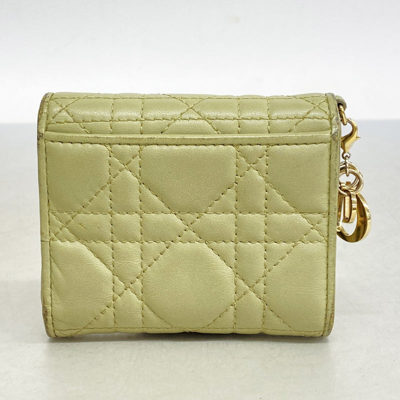 【5he4364-h】クリスチャンディオール 三つ折り財布 カナージュ レザー グリーン シャンパンゴールド金具【中古】レディース