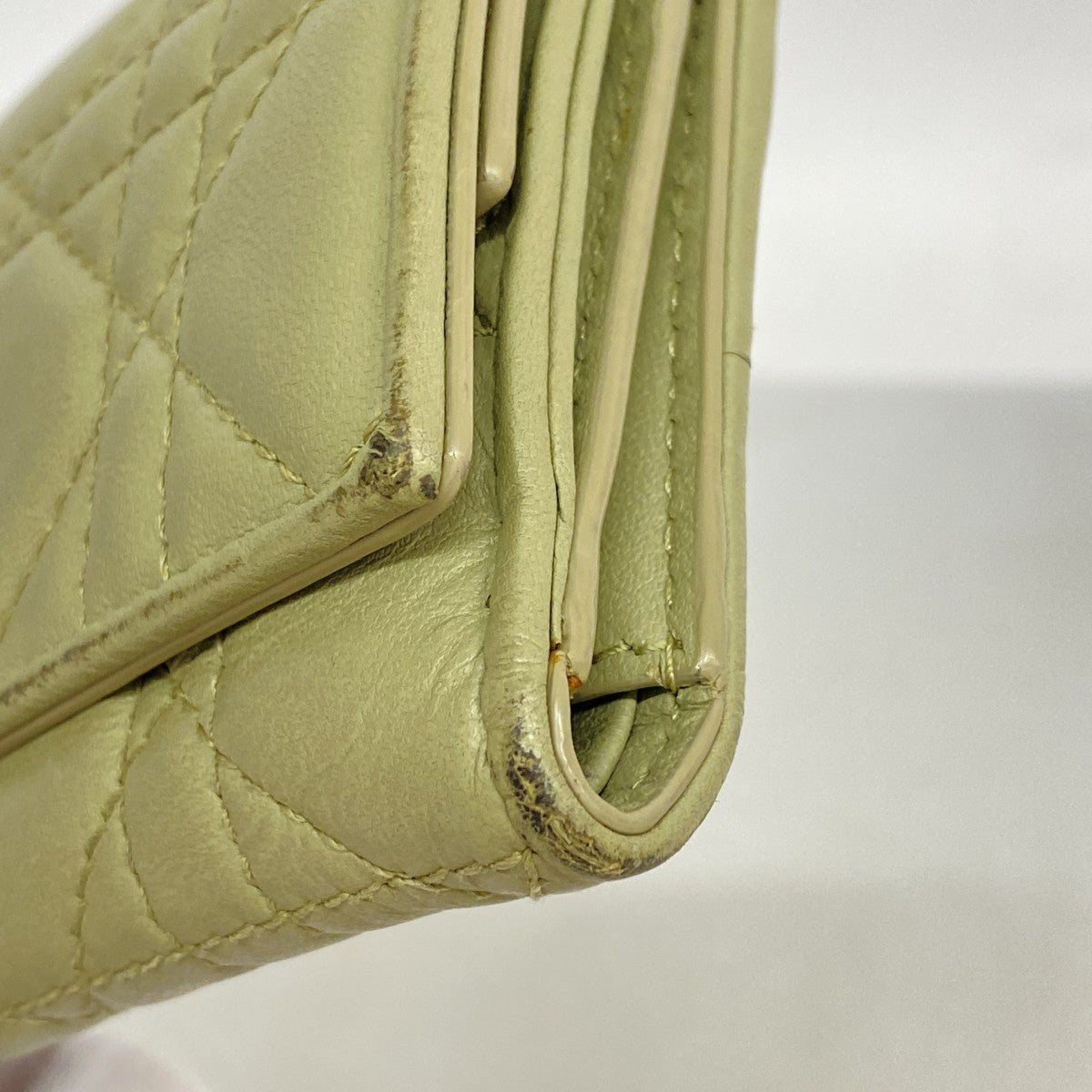 【5he4364-h】クリスチャンディオール 三つ折り財布 カナージュ レザー グリーン シャンパンゴールド金具【中古】レディース