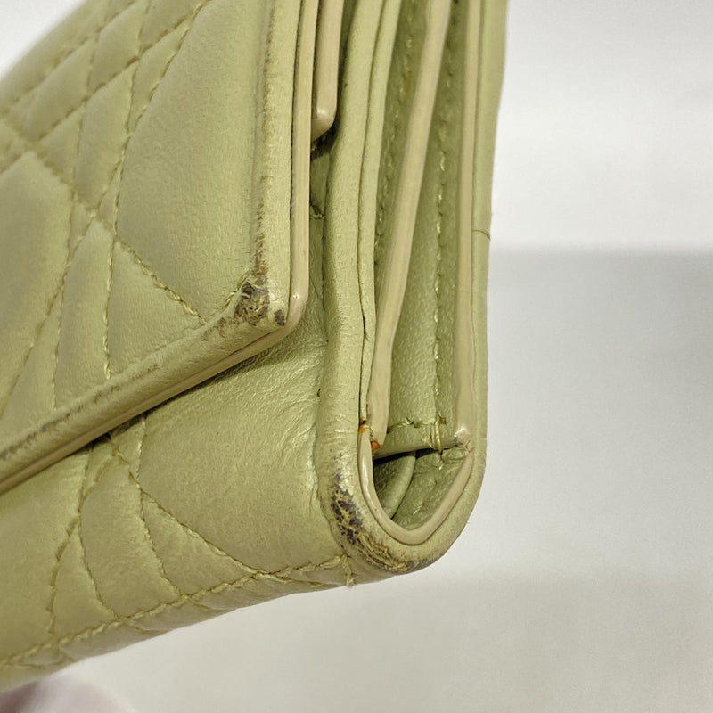 【5he4364-h】クリスチャンディオール 三つ折り財布 カナージュ レザー グリーン シャンパンゴールド金具【中古】レディース