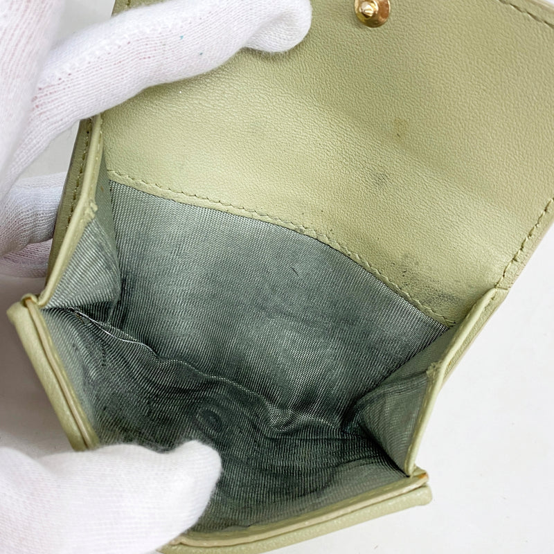【5he4364-h】クリスチャンディオール 三つ折り財布 カナージュ レザー グリーン シャンパンゴールド金具【中古】レディース