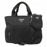 【5he4485】プラダ ハンドバッグ ナイロン ブラック シルバー金具【中古】レディース
