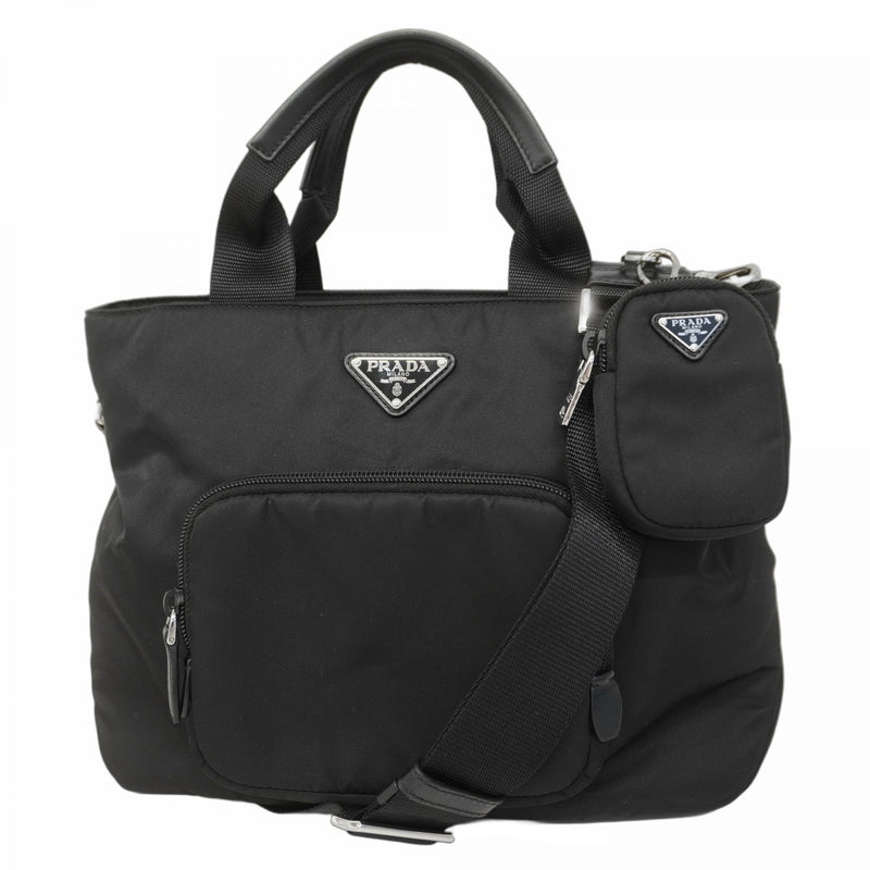 【5he4485】プラダ ハンドバッグ ナイロン ブラック シルバー金具【中古】レディース
